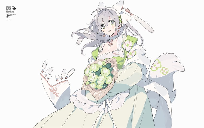 原创 1名女孩 兽耳 围裙 作者名 花束