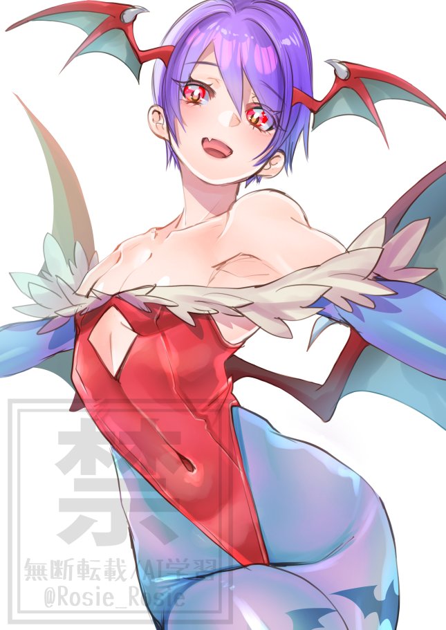 吸血鬼系列、莉莉丝 (恶魔战士) 1名女孩 动物花纹 露肩 蝙蝠印花 蝙蝠翅膀