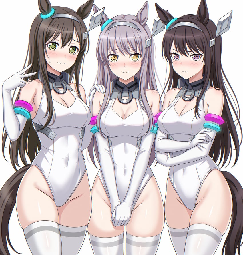 BanG Dream!、赛马娘、花园多惠 3人女子 兽耳 黑发 乳房 棕眼睛