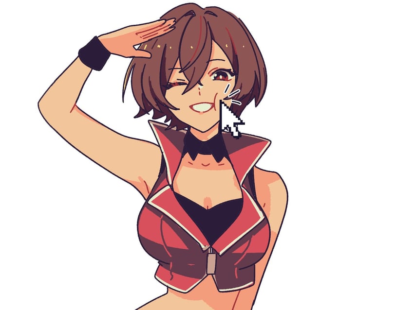 VOCALOID、MEIKO 1名女孩 露肩 乳房 棕发 乳沟