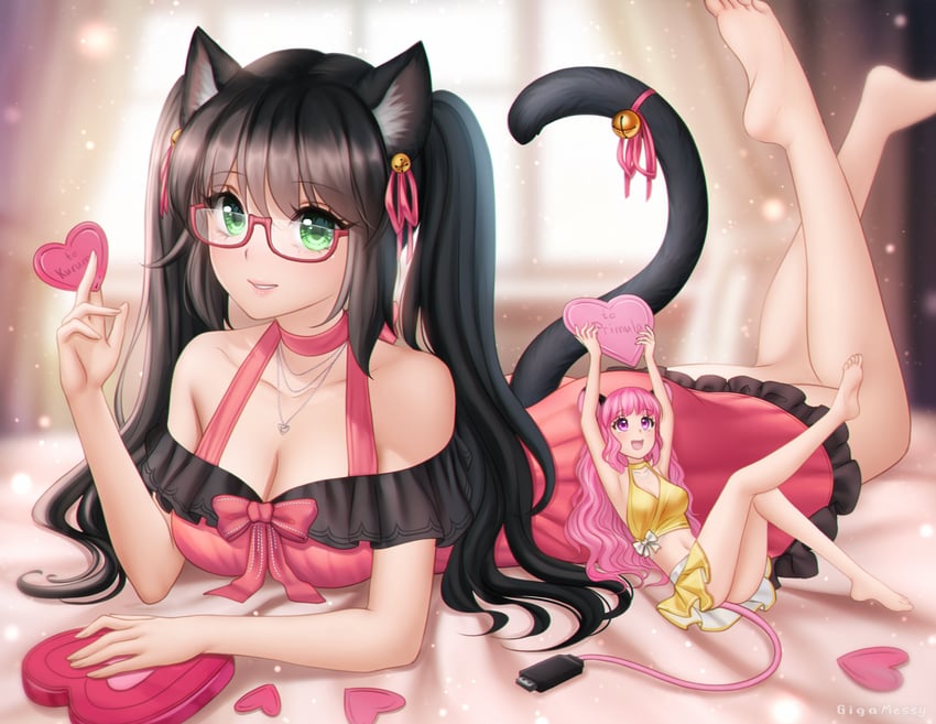 原创、kurumi (neko1967)、primula (neko1967) 2名女孩 兽耳毛 兽耳 举起双手 露肩