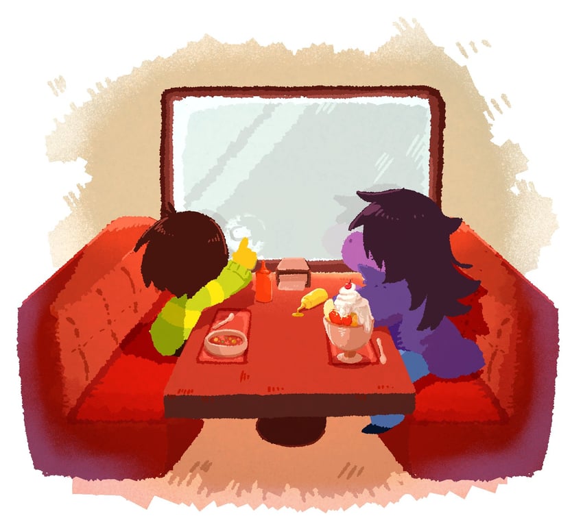 三角符文、Undertale/Deltarune、Kris (Deltarune) 1名女孩 1个其他角色 中性 呆毛 蓝色裤子