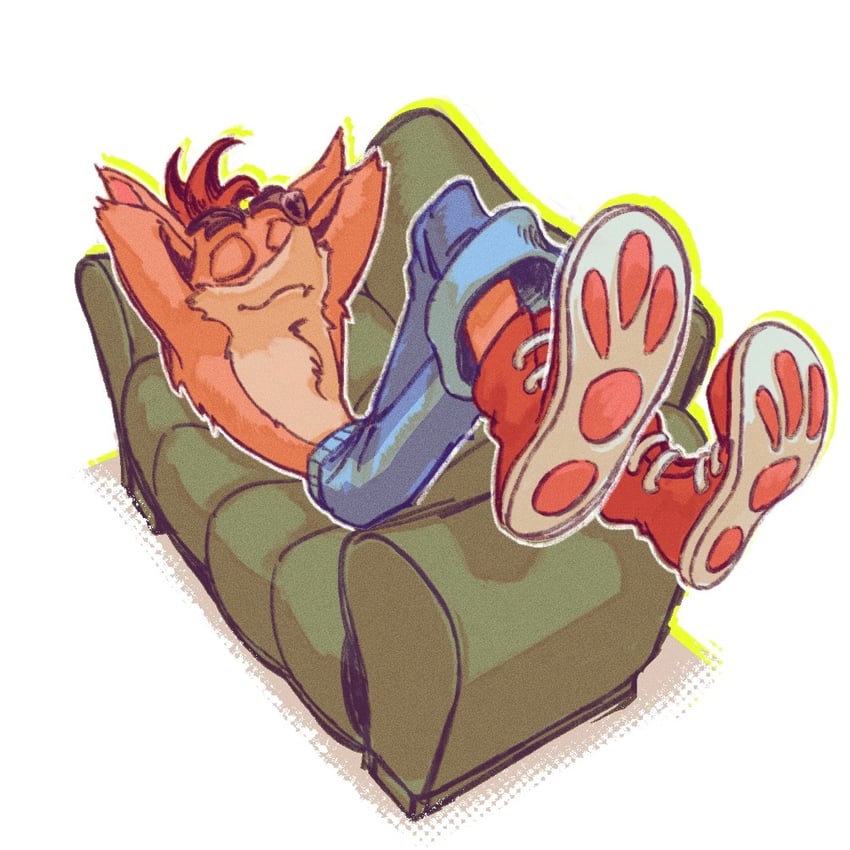 古惑狼 (系列)、古惑狼 1名男孩 双手抱头 bandicoot boy 蓝色裤子 闭眼