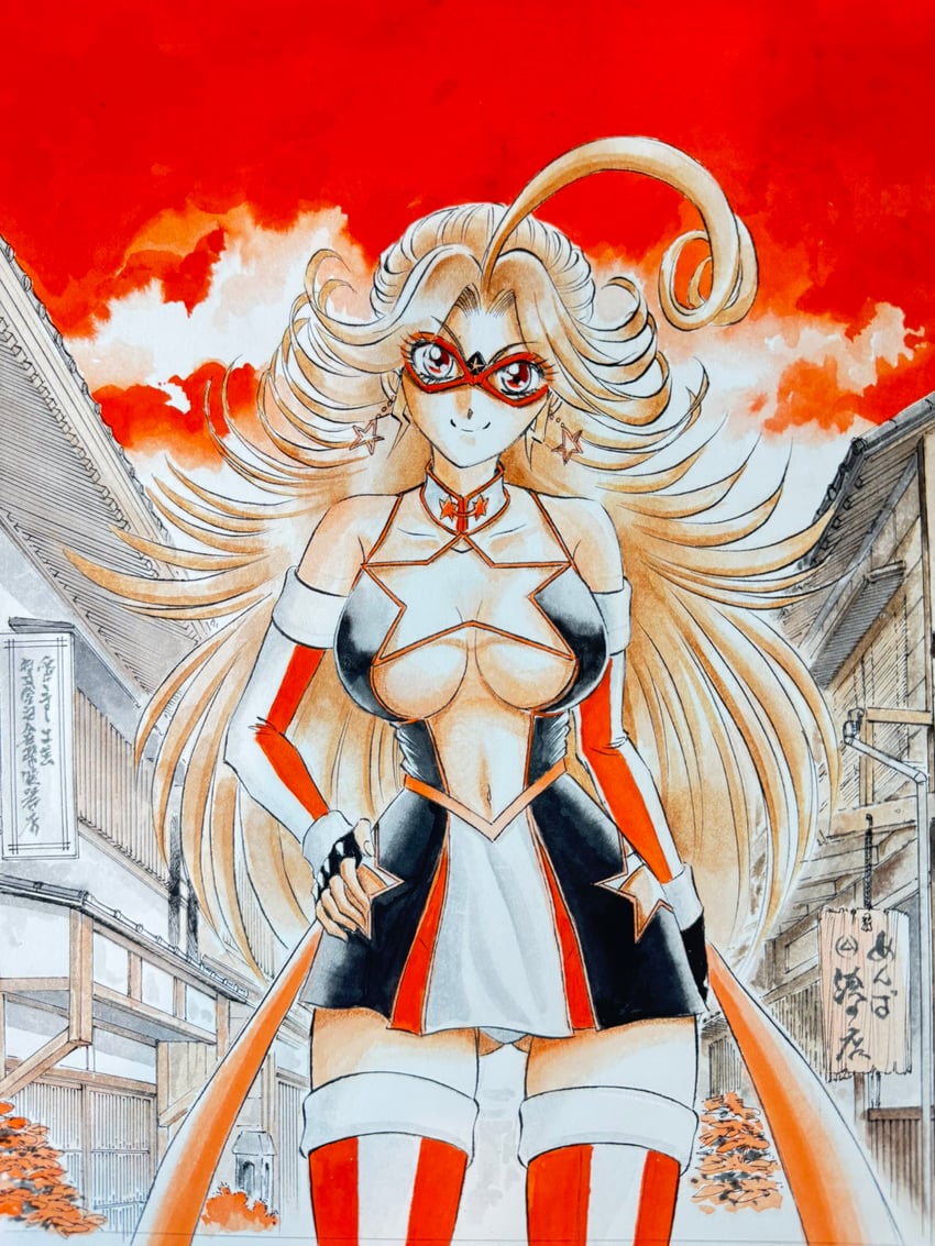 假面美国(漫画)、假面美国 90年代风格 1名女孩 呆毛 建筑 大腿间可见臀部