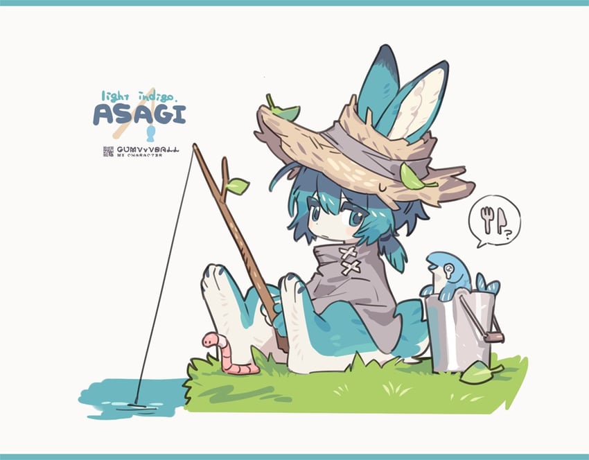 原创 1名男孩 蓝眼 蓝皮毛 蓝发 桶