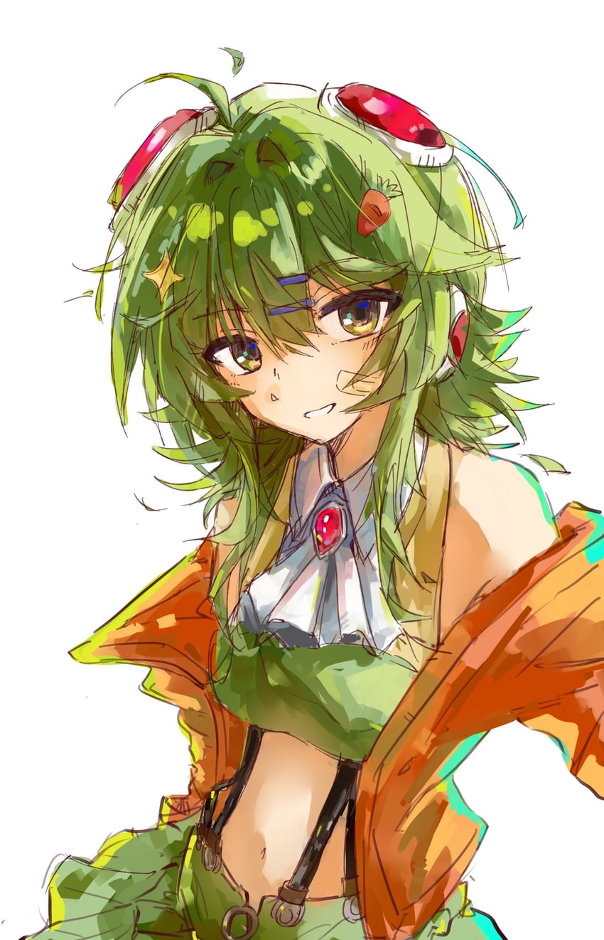 VOCALOID、GUMI 1名女孩 呆毛 阿斯科特领巾 创可贴 脸颊上的创可贴