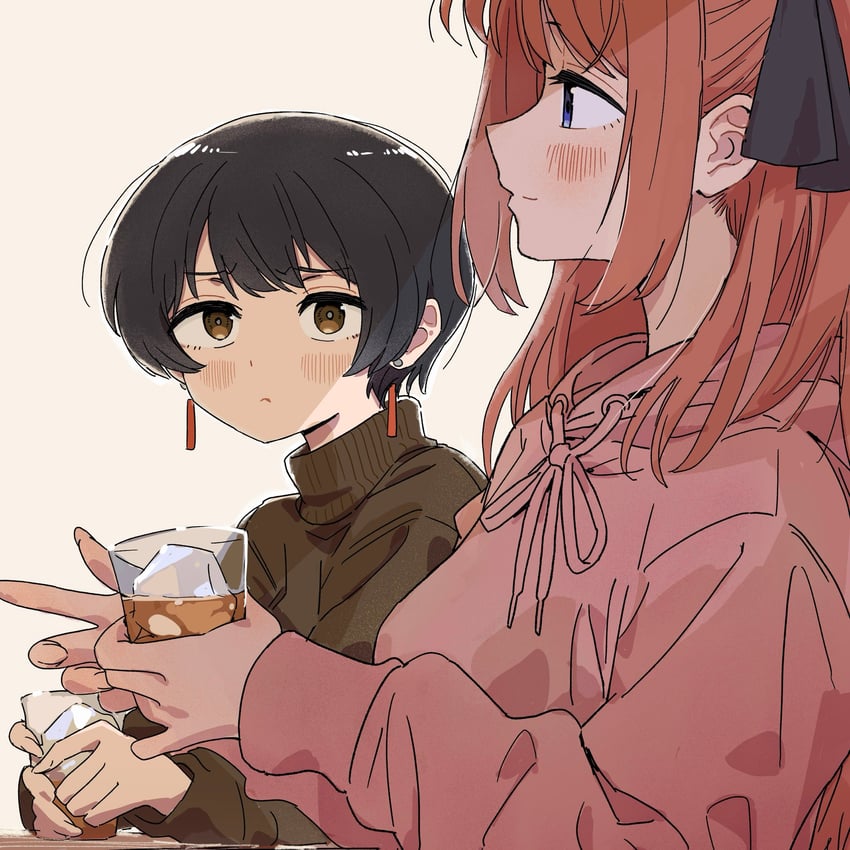 神稻牡丹：醉态如百合之花、张君兰、上伊那牡丹 2名女孩 酒 黑发 黑色丝带 脸红