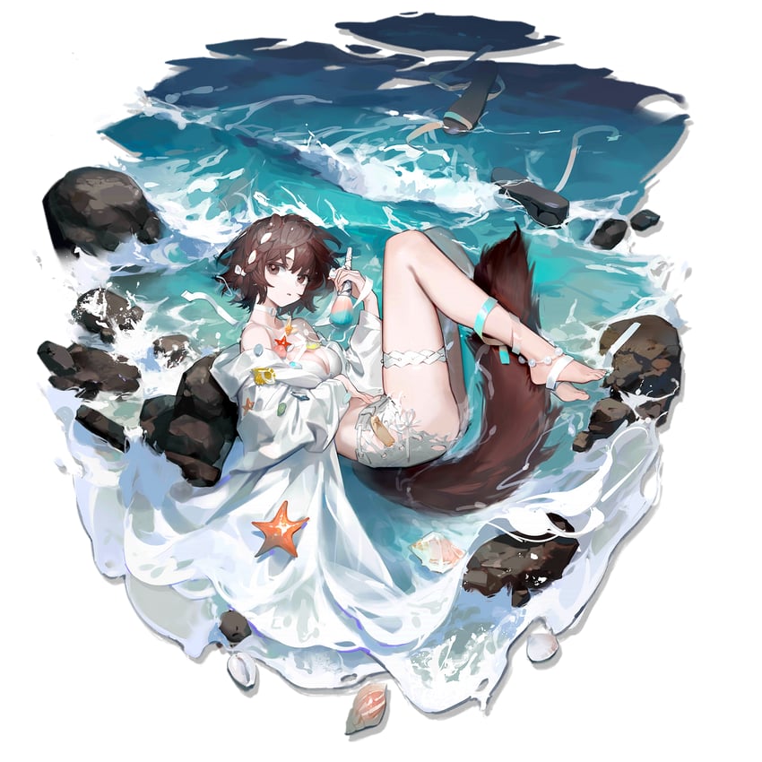 明日方舟、罗比菈塔、罗比菈塔 (夏日花卉) (明日方舟) 1名女孩 露肩 赤脚 比基尼 乳房