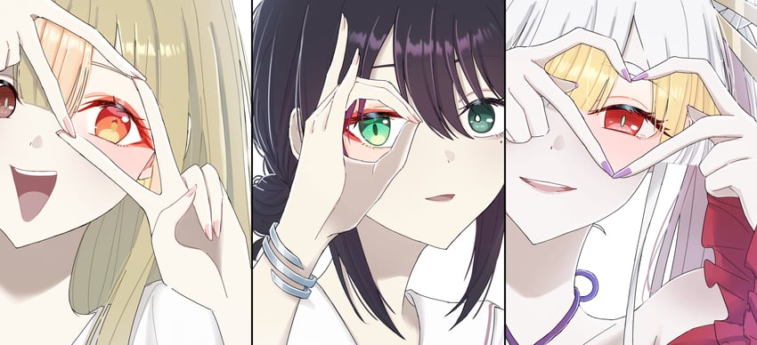 超辉夜姬!、辉夜 (超辉夜姬!)、留奈美八千代 3人女子 露肩 黑发 金发 手链
