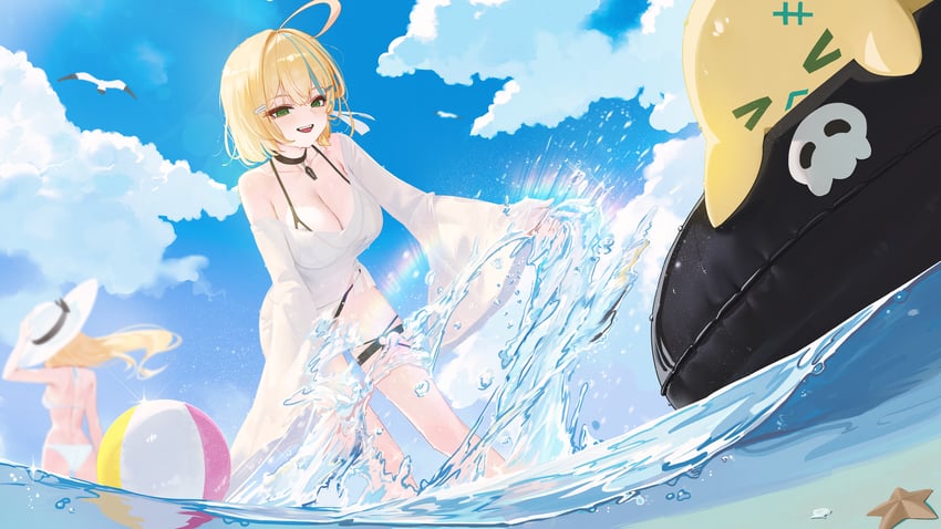 个人势虚拟主播、yumesaki yuzu 2名女孩 闭眼挤眼 呆毛 球 沙滩球