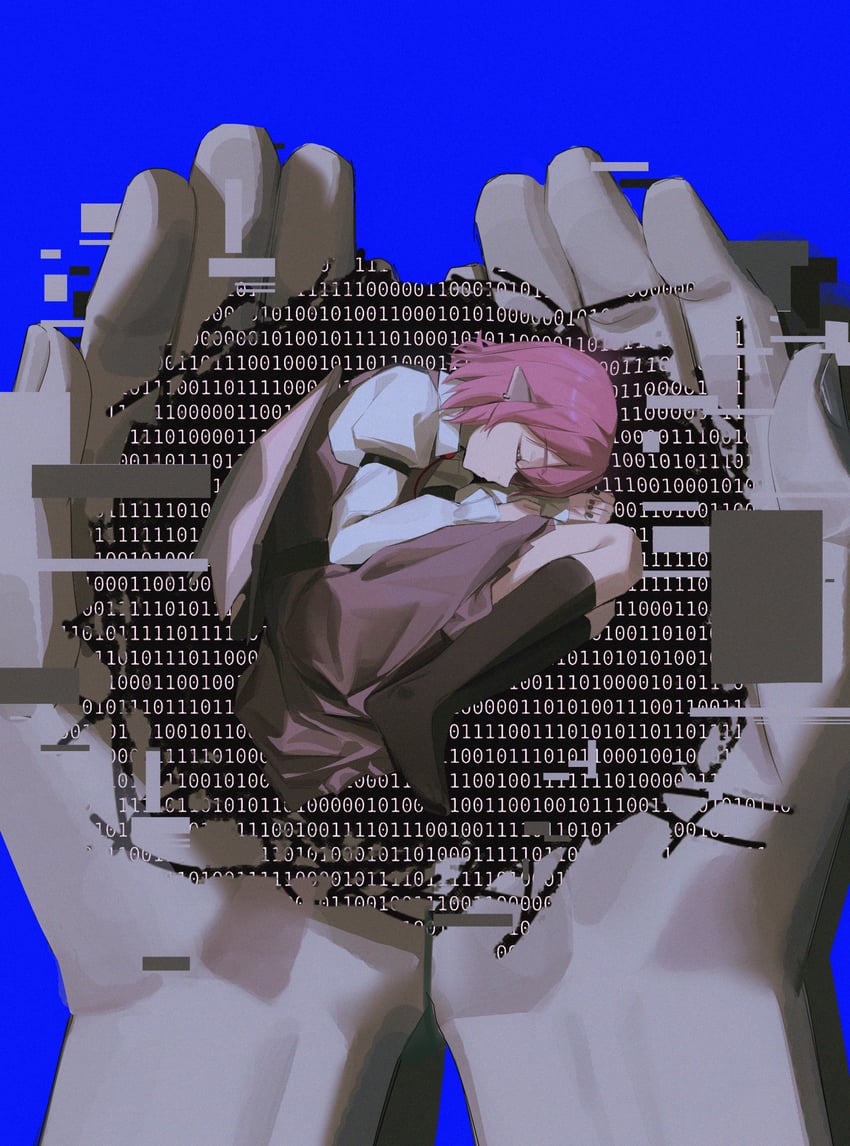 东方Project、米斯蒂娅·萝蕾拉 1名女孩 黑袜 蓝色背景 棕色连衣裙 闭眼