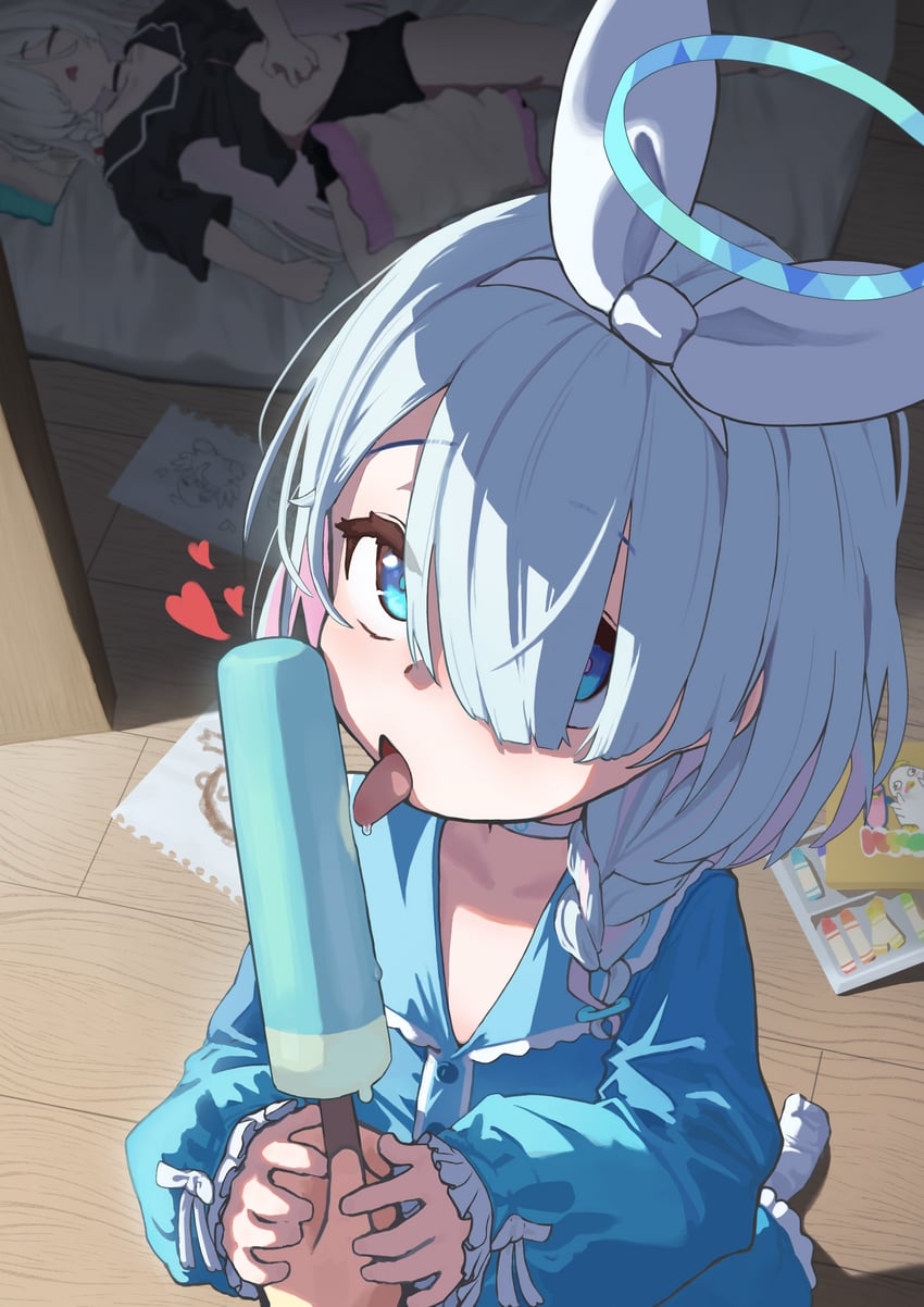 蔚蓝档案、阿罗娜 (蔚蓝档案)、普拉娜 (蔚蓝档案) 2名女孩 替换服装 黑色睡衣 黑色短裤 蓝眼