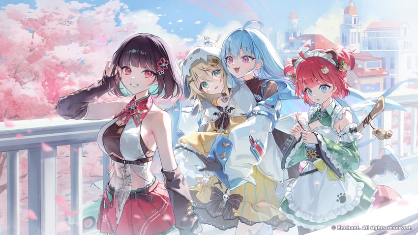 planeta、amane nagi、chichi (vtuber) 乳沟上方镂空 整理头发 呆毛 兽耳 围裙