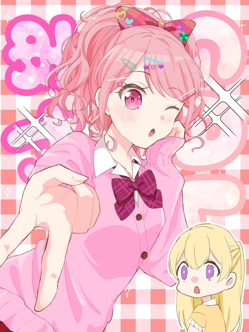 BanG Dream!、丸山彩、白鹭千圣 2名女孩 惊讶 惊讶脸 金发 蝴蝶结