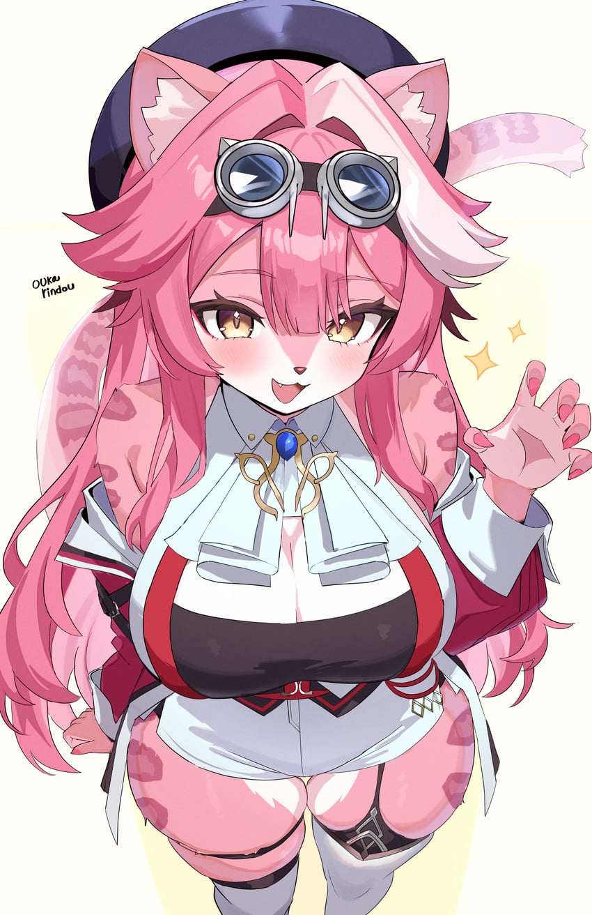 Hololive、Hololive英语、Raora Panthera (Hololive) 1名女孩 兽耳毛 兽耳 阿斯科特领巾 贝雷帽
