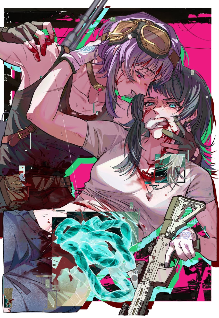 BanG Dream!、Bang Dream! It's MyGO!!!!!、八幡海铃 2名女孩 黑色项圈 黑发 黑色背心 血