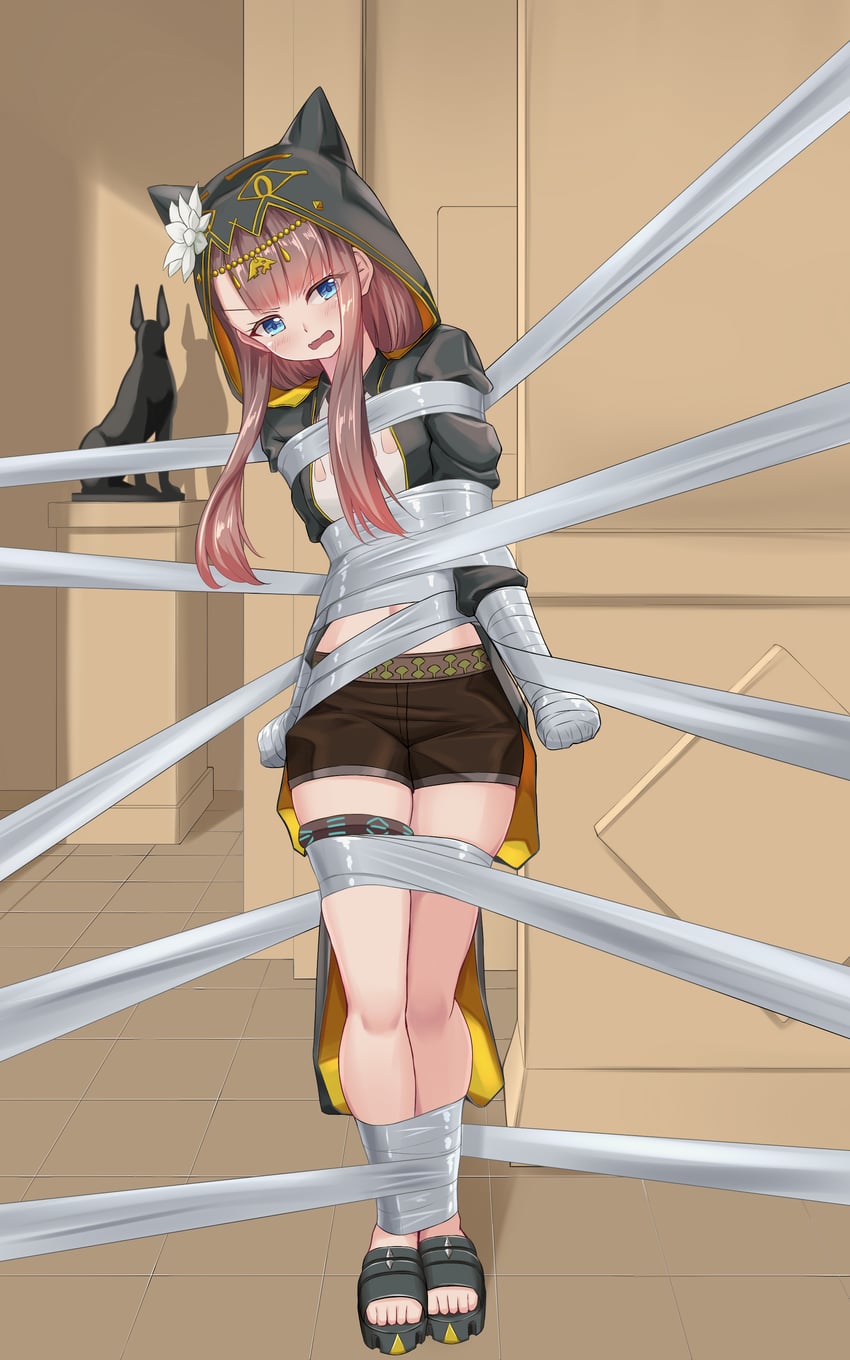 明日方舟、佩佩 (明日方舟) 1名女孩 绷带 BDSM 黑色夹克 蓝眼