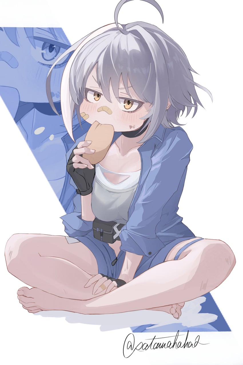 胜利女神：妮姬、莫里 (妮姬) 1名女孩 呆毛 缠绷带的手指 绷带 创可贴
