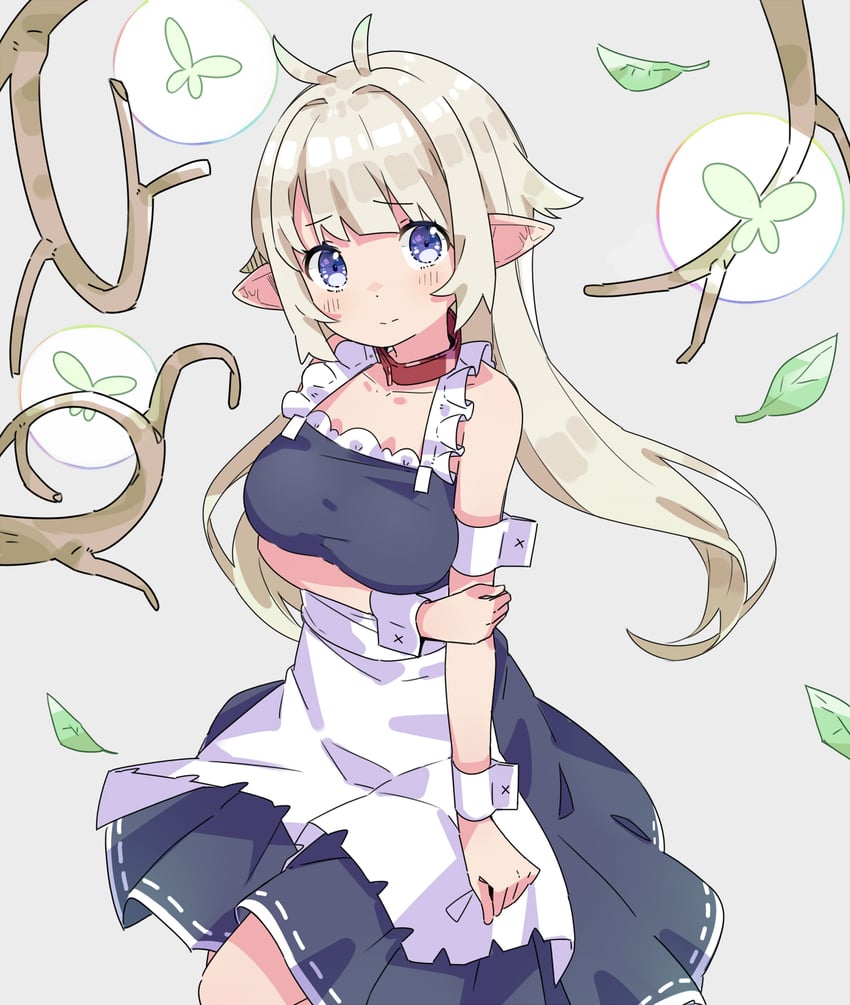 原创 1名女孩 围裙 手臂托在乳房下 金发 蓝色连衣裙