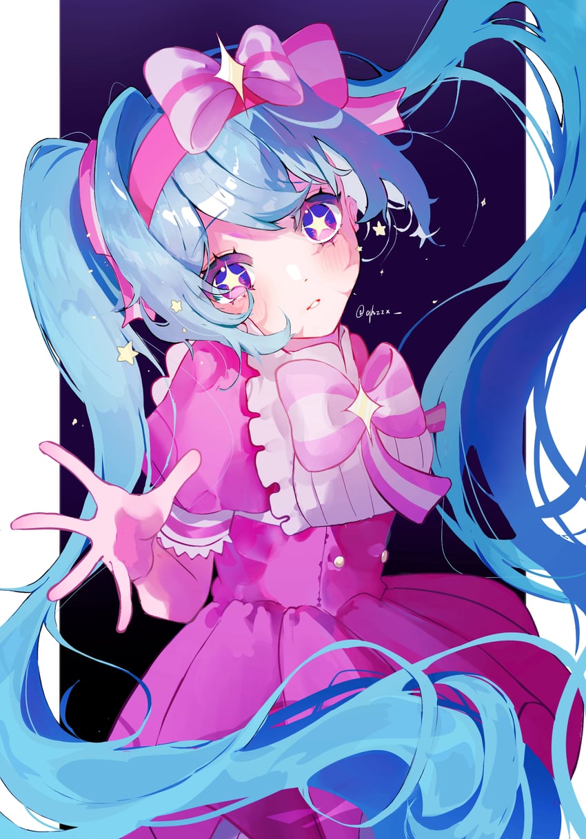 立刻轮回 (Vocaloid)、VOCALOID、初音未来 1名女孩 水色发 蝴蝶结 连衣裙 手套