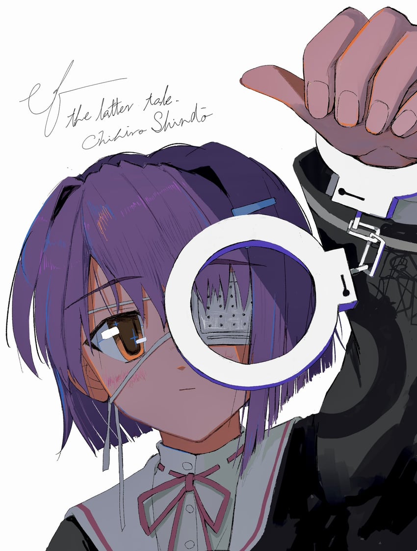 ef - a fairy tale of the two.、新藤千寻 1名女孩 举手 黑色连衣裙 脸红 棕眼睛