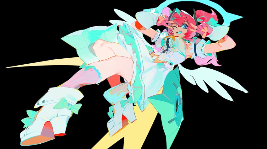 绝区零、艾琳 (人类) (绝区零)、艾丽娅（绝区零） 1名女孩 蓝眼 双手V手势 连衣裙 露指手套