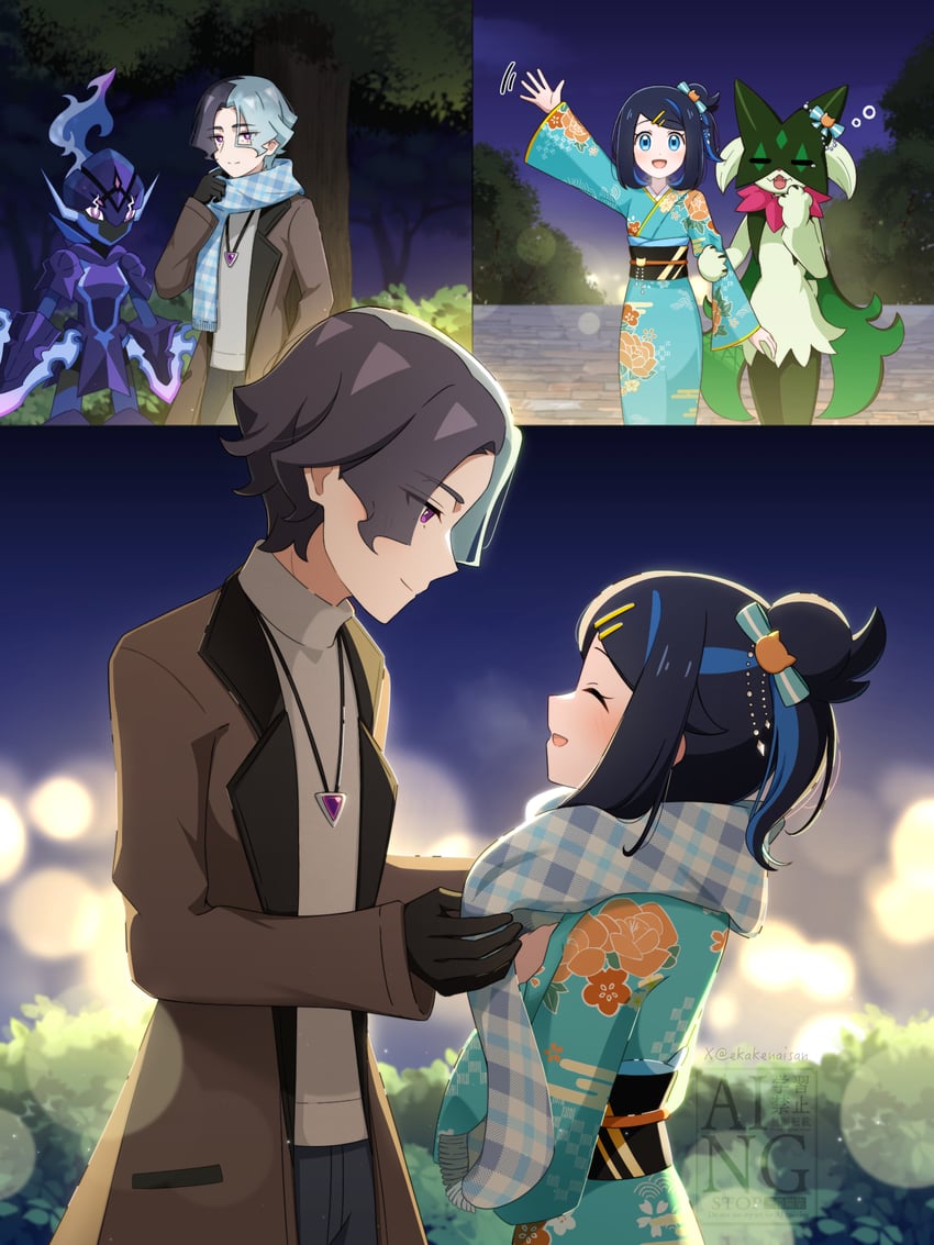 宝可梦、精灵宝可梦 (动画)、宝可梦：地平线 1名男孩 1名女孩 替换服装 举手 黑色手套