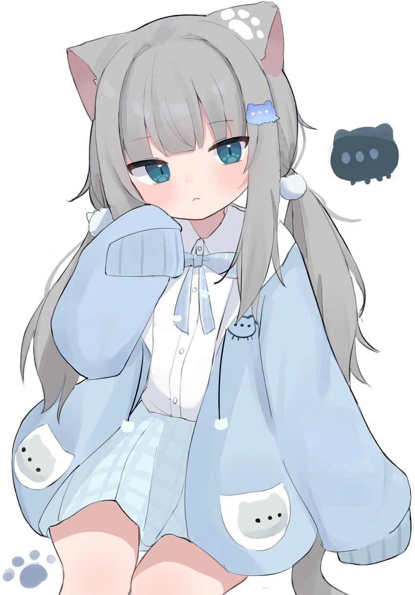 个人势虚拟主播、Nachoneko 1名女孩 :< 兽耳 水色瞳 蓝色夹克