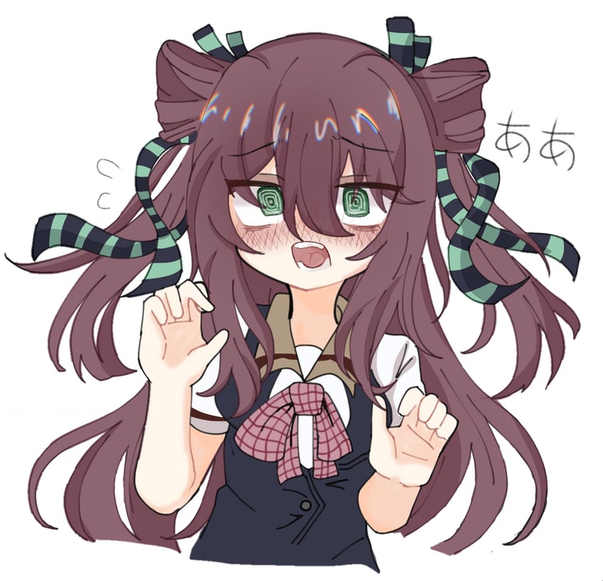 dasaku、rindou hanami 1名女孩 @_@ 黑色马甲 脸红 蝴蝶结
