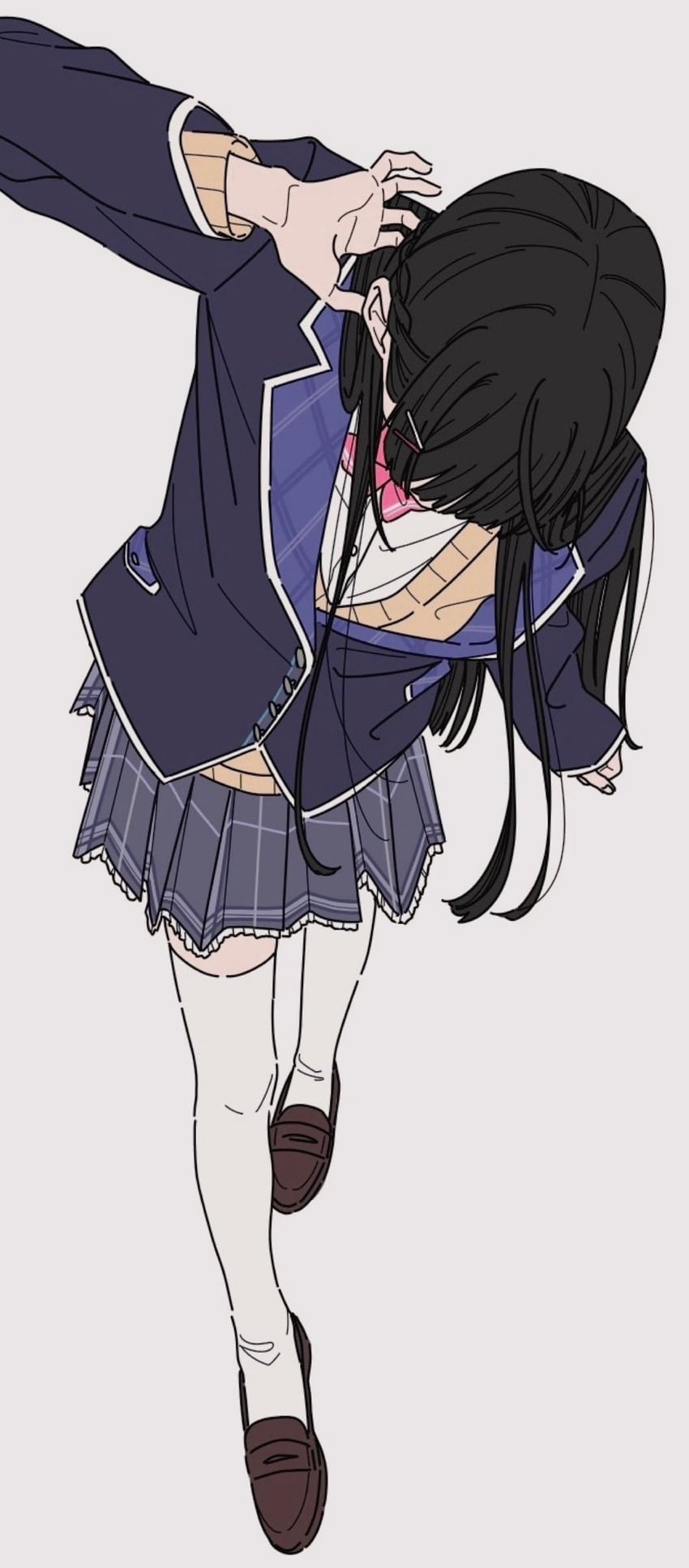 彩虹社、月之美兔、月之美兔 (第一套服装) 1名女孩 黑发 西装外套 蓝裙子 全身