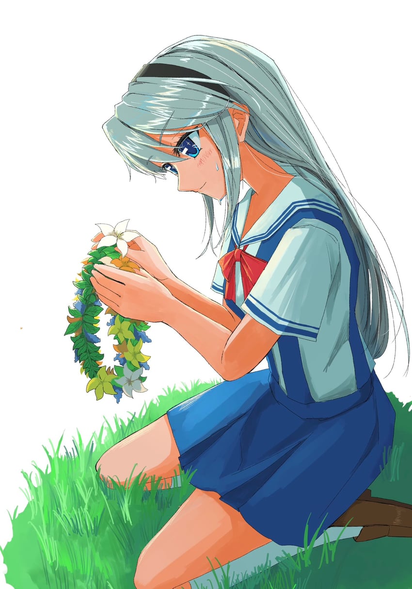 CLANNAD、坂上智代 1名女孩 黑色发带 蓝眼 蓝裙子 脸红