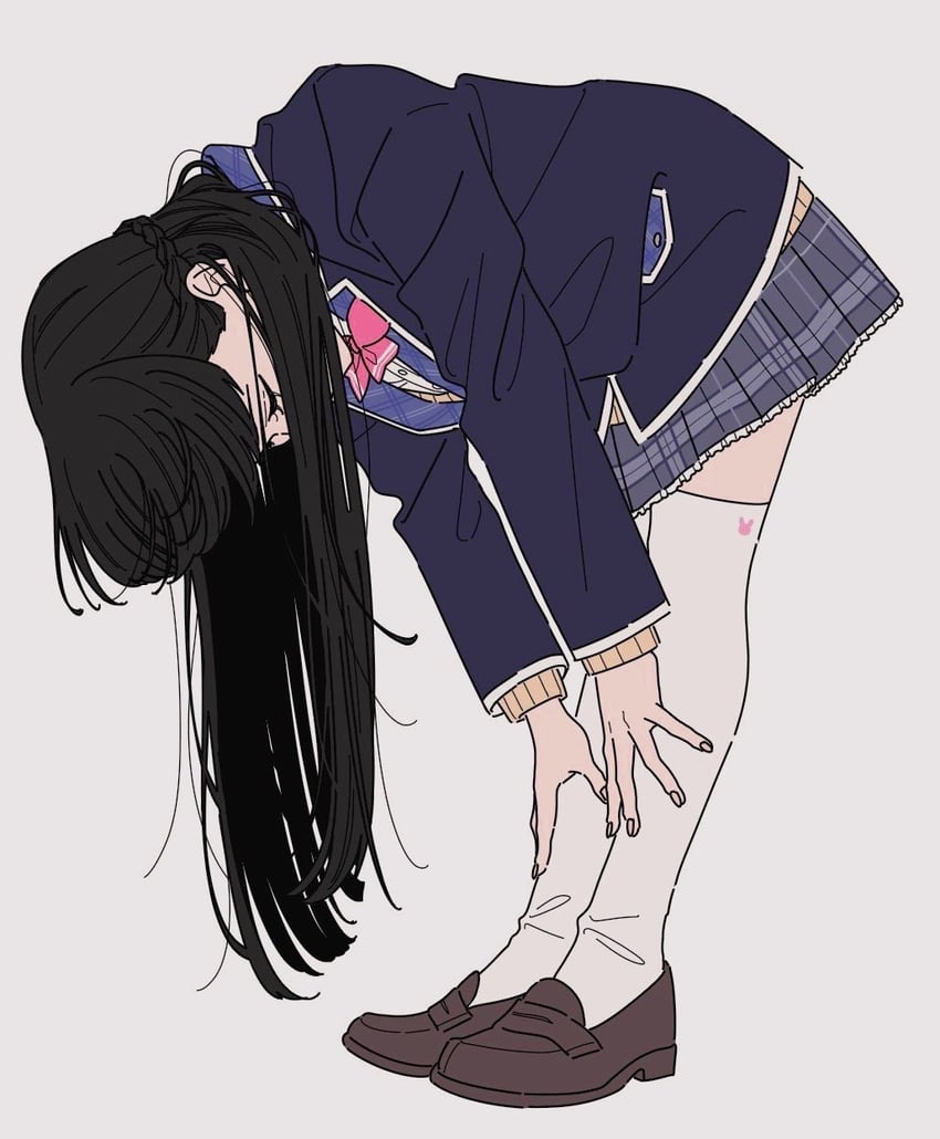 彩虹社、月之美兔、月之美兔 (第一套服装) 1名女孩 弯腰 黑发 西装外套 全身