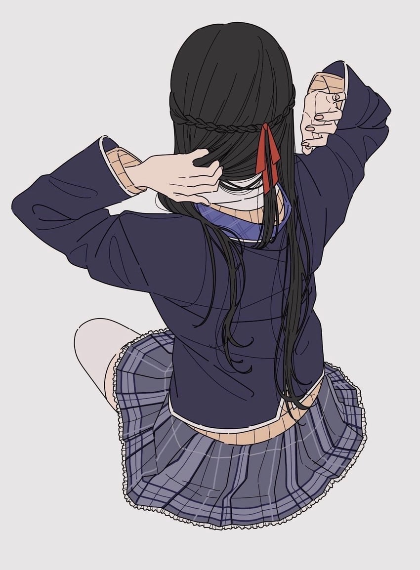 彩虹社、月之美兔、月之美兔 (第一套服装) 1名女孩 黑发 西装外套 开襟衫 从后方