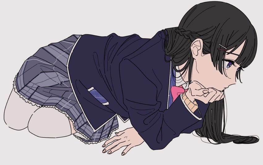 彩虹社、月之美兔、月之美兔 (第一套服装) 1名女孩 黑发 西装外套 辫子 开襟衫