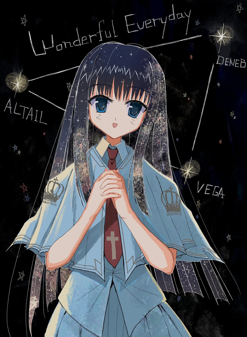 美好的每一天、高岛柘榴 1名女孩 牛郎星 黑色背景 黑发 蓝眼