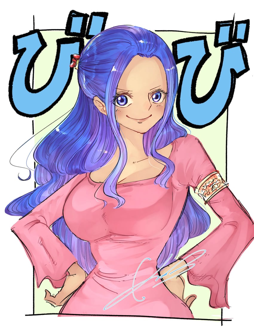 海贼王、奈菲鲁塔丽·薇薇 1名女孩 蓝眼 蓝发 脸红 闭嘴