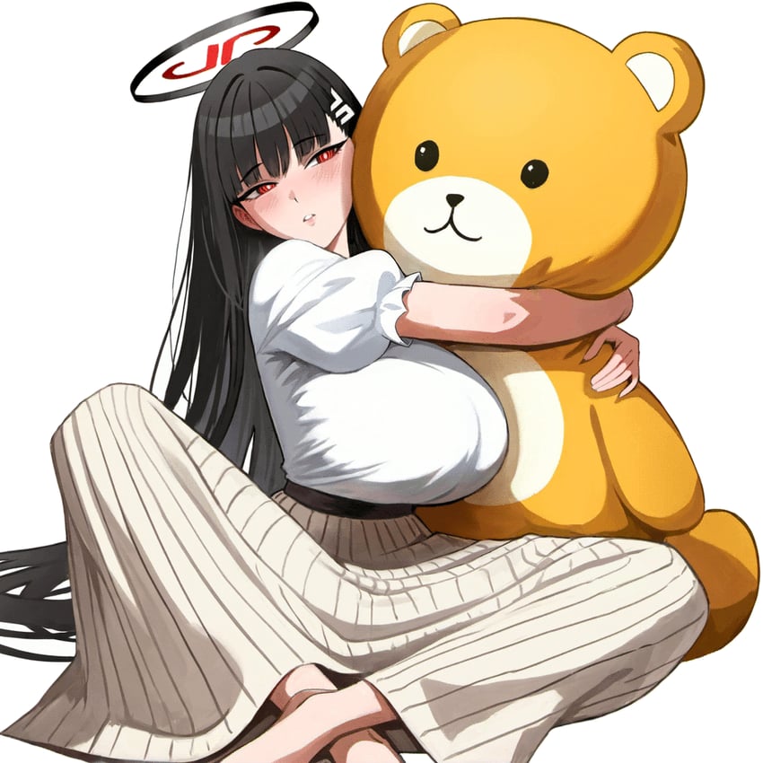 蔚蓝档案、莉央 (碧蓝档案) 1名女孩 异形乳量 (大) 赤脚 黑发 黑色光环