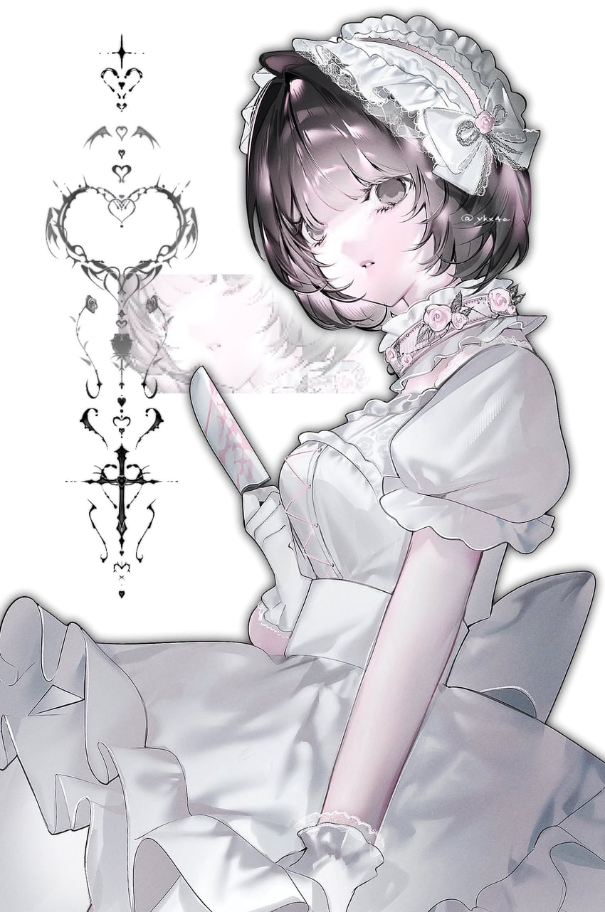 原创 1名女孩 黑瞳 黑发 血 刀上的血