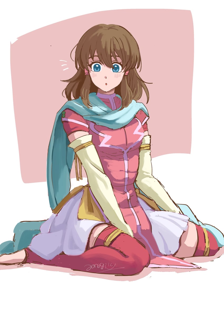 火焰纹章、圣火降魔录：晓之女神、火焰之纹章 0 1名女孩 蓝眼 蓝色围巾 乳房 棕发