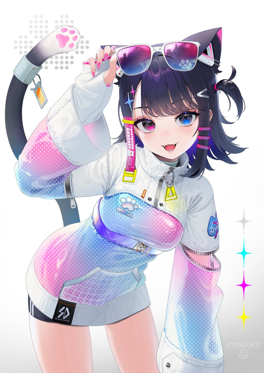 ote matabi 1名女孩 猫脸笑 调整眼镜 兽耳 动物手