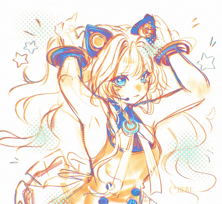 VOCALOID、SeeU 1名女孩 兽耳 举起双手 作者名 手链