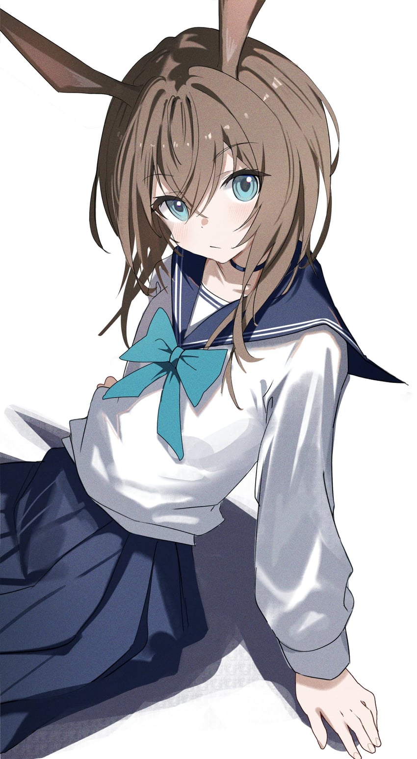 明日方舟、阿米娅 (明日方舟) 1名女孩 替换服装 兽耳 水蓝色蝴蝶结 水蓝色蝴蝶结