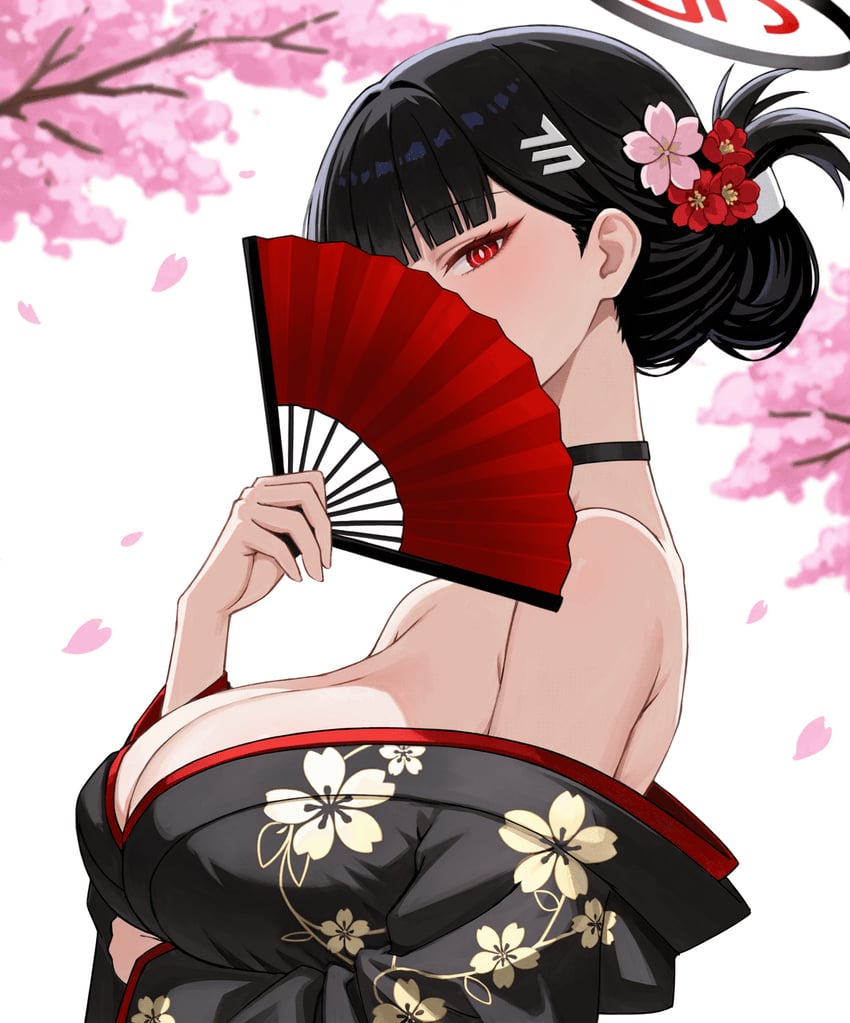 蔚蓝档案、莉央 (碧蓝档案) 1名女孩 黑色项圈 黑发 乳房 亮瞳