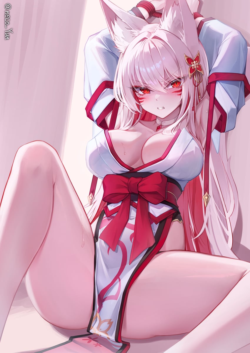 原创 1名女孩 兽耳毛 兽耳 举起双手 束缚