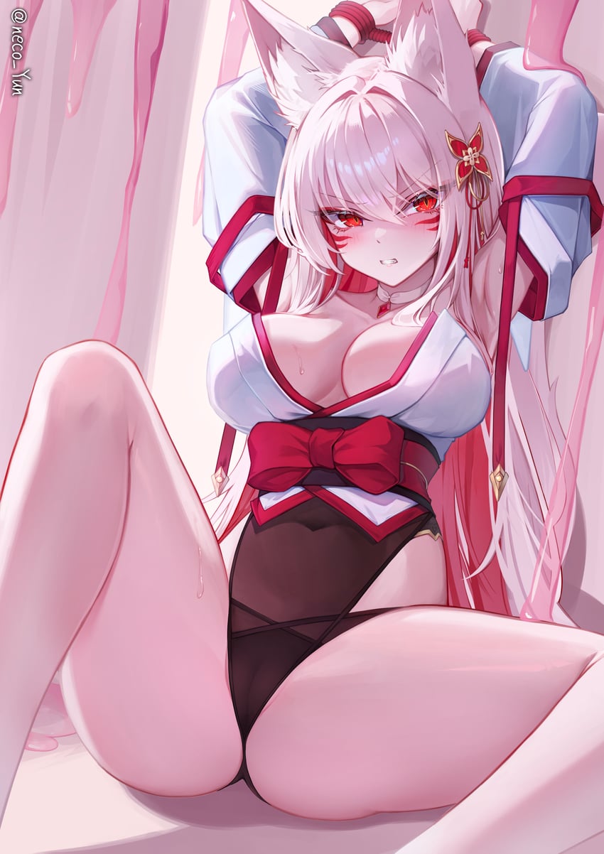 原创 1名女孩 兽耳毛 兽耳 举起双手 束缚