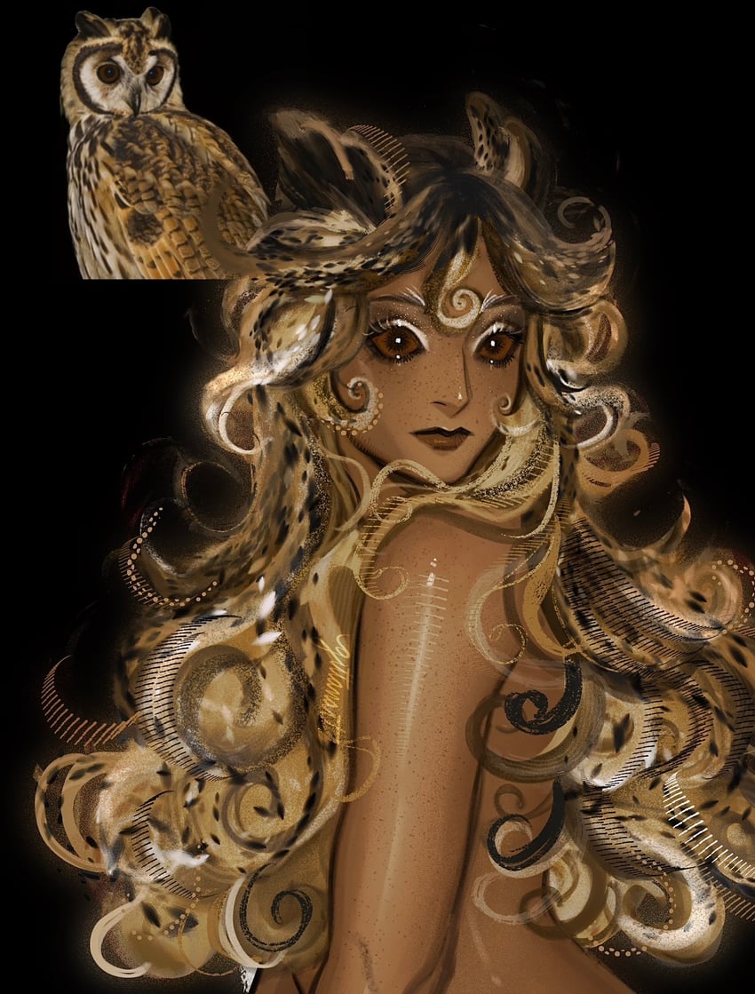 原创 1名女孩 鸟 黑色背景 闭嘴 深色皮肤女性