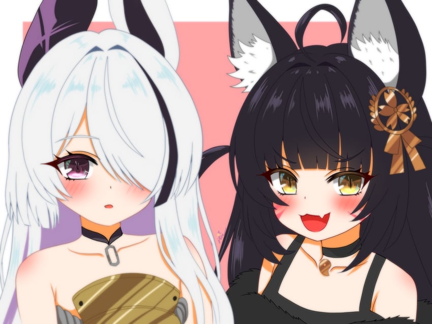 碧蓝航线、武藏酱 (碧蓝航线)、unzen-chan (azur lane) 2名女孩 :D 幼化 呆毛 兽耳毛