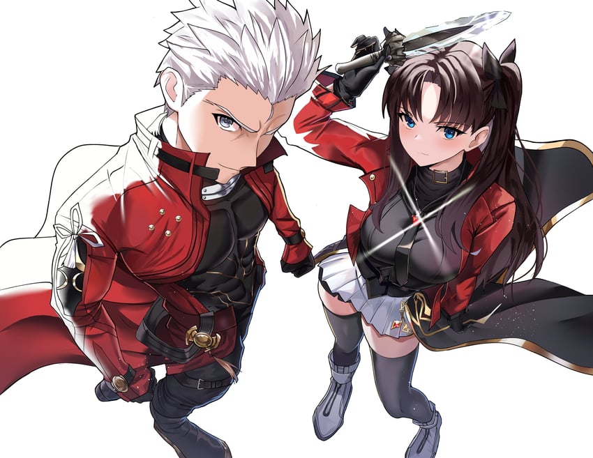 Fate/stay night、Fate系列、崩坏：星穹铁道 1名男孩 1名女孩 黑色领带 黑衬衫 蓝眼