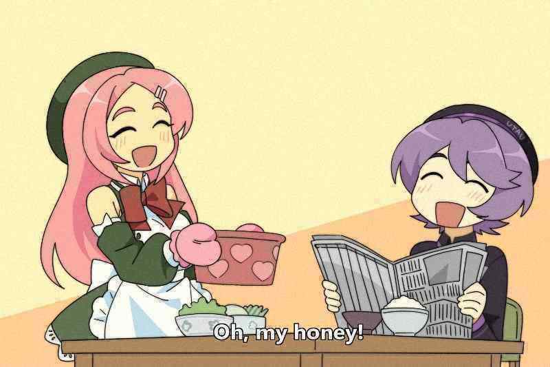 UTAU、桃音桃、呗音Uta 2名女孩 围裙 后背蝴蝶结 贝雷帽 黑衬衫
