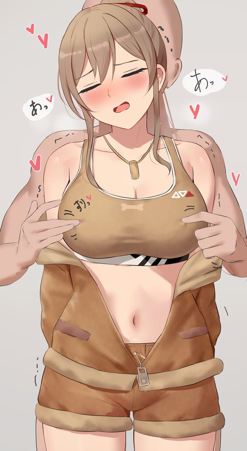彩虹社、芙莲·E·露丝塔莉欧、芙莲·E·露丝塔莉欧 (第5套服装) 1名男孩 1名女孩 秃头 脸红 乳房
